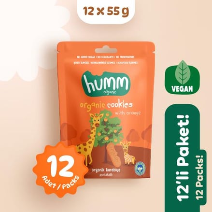 Organik Vegan Portakallı Kurabiye Atıştırmalık Paketi 12 adet görseli.