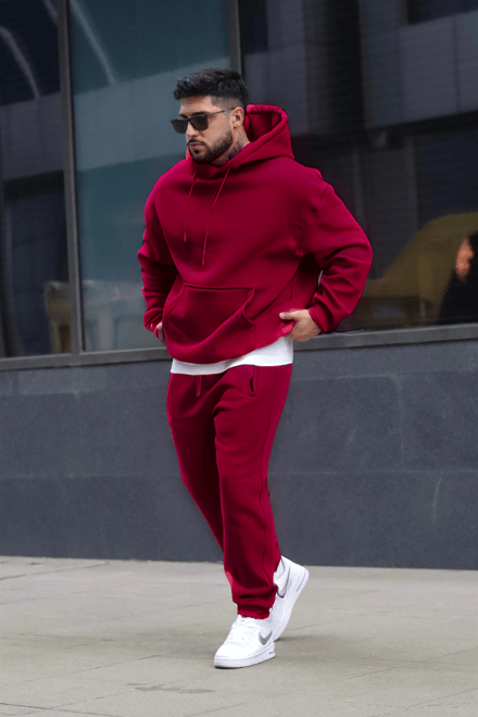 Oversize Kalın 3 İplik Bordo Şardonlu Eşofman Takımı