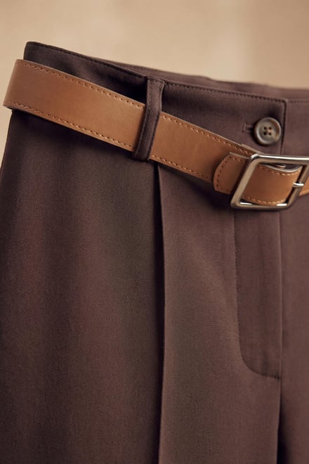 Tulin Kemerli Geniş Paça Pantolon Kahve