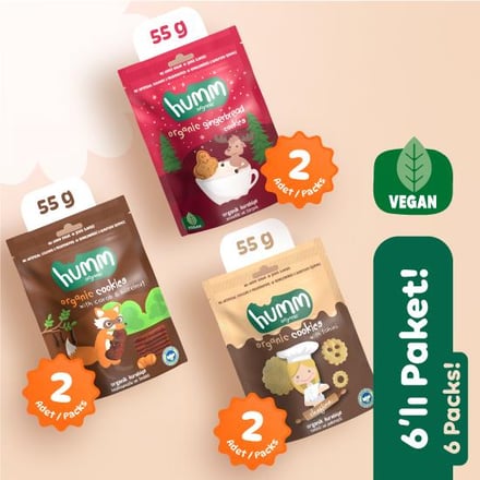 Organik Vegan Tatlı Kurabiye Atıştırmalık Paketi 6 adet (3 çeşit) görseli.