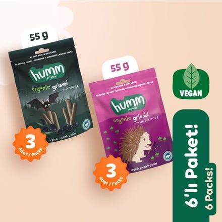 Organik Vegan Tuzlu Grissini Atıştırmalık Paketi 6 adet (2 çeşit) görseli.