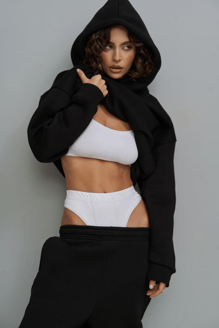 Kadın Oversize 3 İplik Siyah Şardonlu Eşofman Takımı