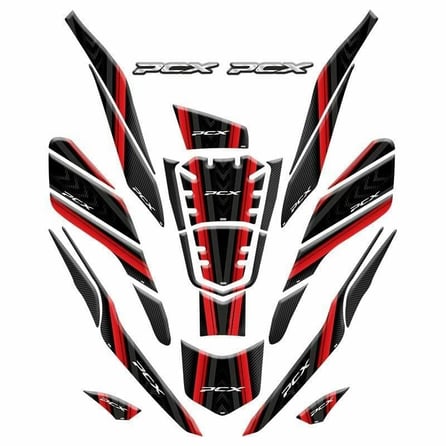Gogo Honda PCX (2020-2024) Tank Pad Set 009 Siyah/Kırmızı Şeritli