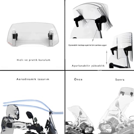 KNMASTER Motosiklet Ön Cam Uzatma (Deflektör) Üniversal Model C