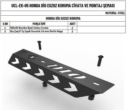 Üçel Egzoz Koruma Demiri Siyah - Honda Dio