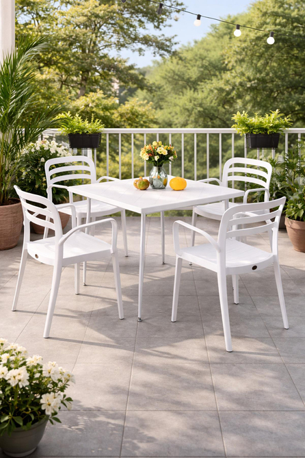 Alezy Carmen Masa Takımı 80x80 Masa + 4 Adet Aspendos Renkli Sandalye Beyaz | ID6396