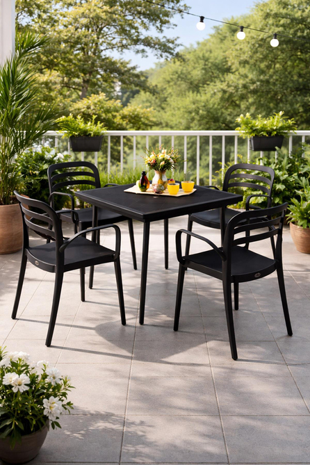 Alezy Carmen Masa Takımı 80x80 Masa + 4 Adet Aspendos Renkli Sandalye Siyah | ID6400