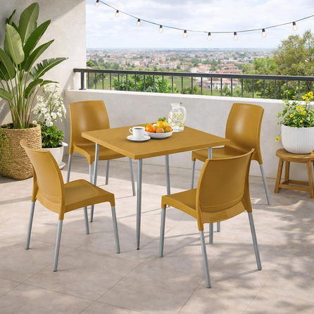 Alezy Carmen Masa Takımı 80x80 Masa + 4 Adet Castel Renkli Sandalye Hardal | ID6405