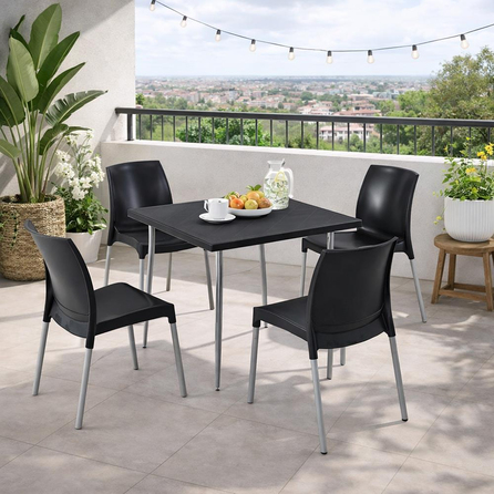 Alezy Carmen Masa Takımı 80x80 Masa + 4 Adet Castel Renkli Sandalye Antrasit | ID6402