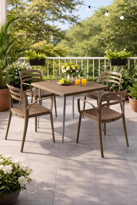 Alezy Carmen Masa Takımı 80x80 Masa + 4 Adet Aspendos Renkli Sandalye Cappucino | ID6397