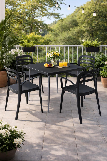 Alezy Carmen Masa Takımı 80x80 Masa + 4 Adet Aspendos Renkli Sandalye Antrasit | ID6395