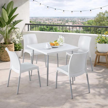 Alezy Carmen Masa Takımı 80x80 Masa + 4 Adet Castel Renkli Sandalye Beyaz | ID6404
