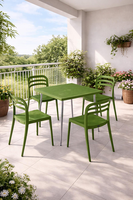 Alezy Carmen Masa Takımı 80x80 Masa + 4 Adet Aspen Renkli Sandalye Yeşil | ID6394