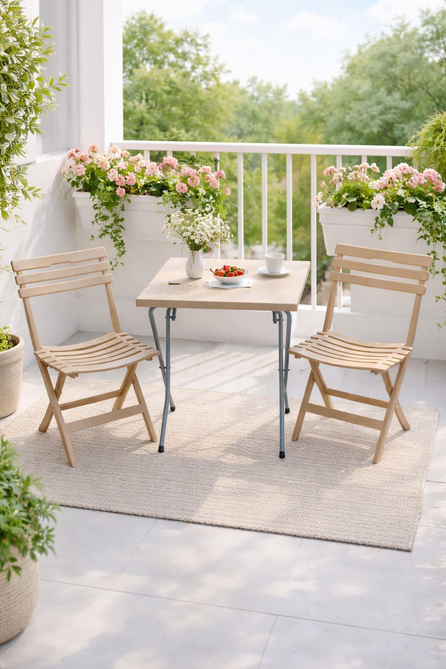 Alezy CRN Katlanabilir Plastik Masa Sandalye Takımı - Balkon, Bahçe ve Teras İçin Az Yer Kaplayan Set