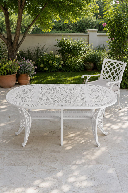 Alezy İstanbul Ferforje Görünümlü Demonte Oval Masa 75x150 cm