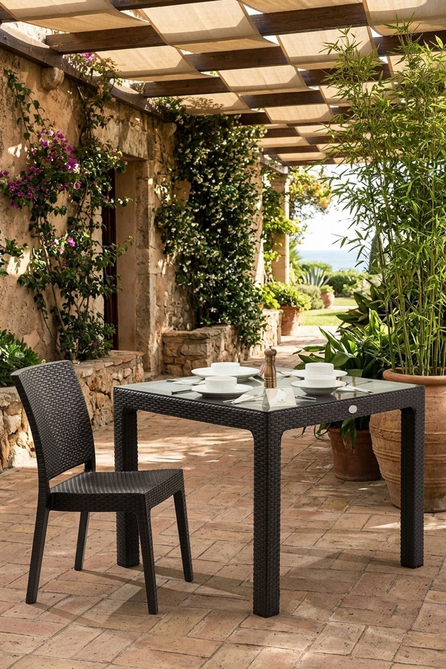 Alezy R003 Rattan Kare Camlı Masa 90x90cm | ID1229