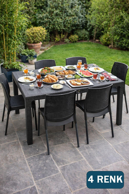 Novussi Rattan Camsız 90x150 Masa + 6 Adet Sunny Sandalye | ID1476