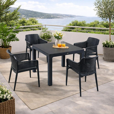 Novussi Boom Masa Takımı 90x90 Camlı Masa + 4 Adet Boom Koltuk | ID6485