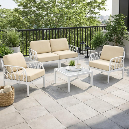 Novussi Garda Minderli 4 Kişilik Bahçe Oturma Grubu + Camlı Orta Sehpa | ID6025