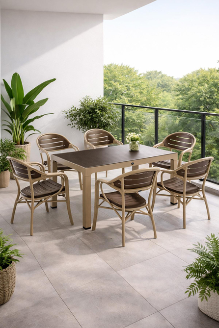 Novussi NST-003 Bamboo Bahçe Masa Takımı 90x150 Camlı Masa + 6 Koltuk | ID4639