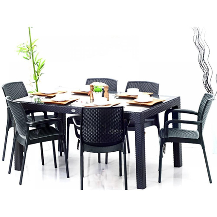 Novussi Rattan Camlı 90x150 Masa + 6 Adet Sunset Koltuk | ID1278