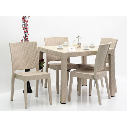 Novussi Rattan Camsız Kare Masa + 4 Adet Nice Rattan Sandalye | ID1299
