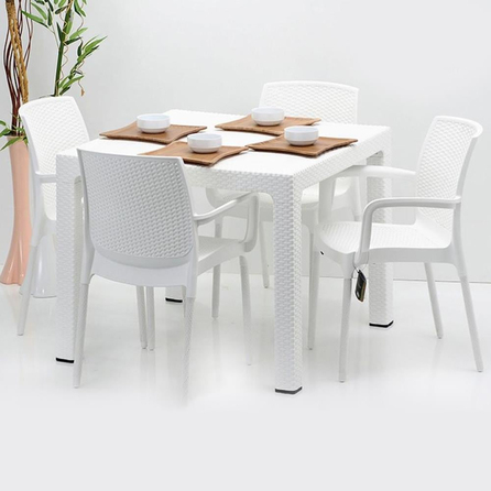 Novussi Rattan Camsız Kare Masa + 4 Adet Sunset Sandalye | ID1306