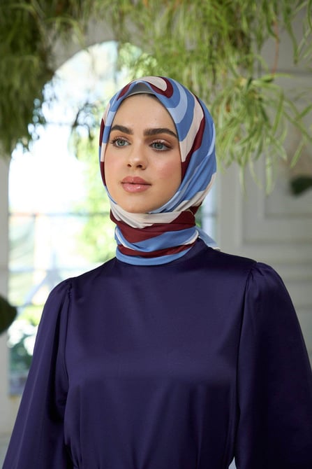 Yaz Işıltısı Koleksiyonu Soft Eşarp Bordo Mavi 1183-09