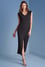 Guıtar Kadın V Yaka Kısa Kollu Mini Yırtmaç Detaylı Siyah Elbise 25025-DRESS-010