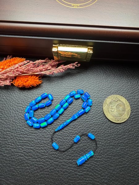 Mavi Yansımalı Küçük Boy Kapsül Model Opal Tesbih