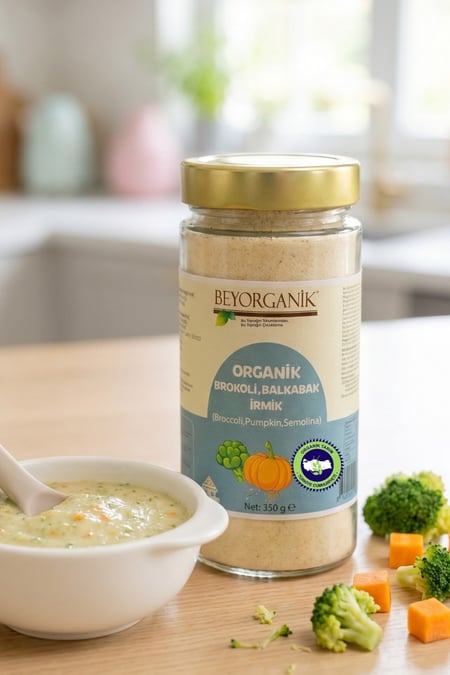 Organik Brokoli Balkabak İrmik 250gr +6ay (PESTİSİT VE AFLATOKSİN ANALİZLİ)