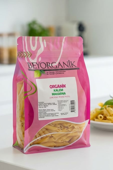 Organik Kalem Makarna UZUN PENNE 500gr   (Pestisit ve Aflatoksin Analizli) 