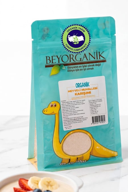 Organik Meyveli Muhallebi Karışımı 200gr Organik Mürdüm Erik, Organik Dut, Organik Gün Kurusu +6ay  (PESTİSİT VE AFLATOKSİN ANALİZLİ)