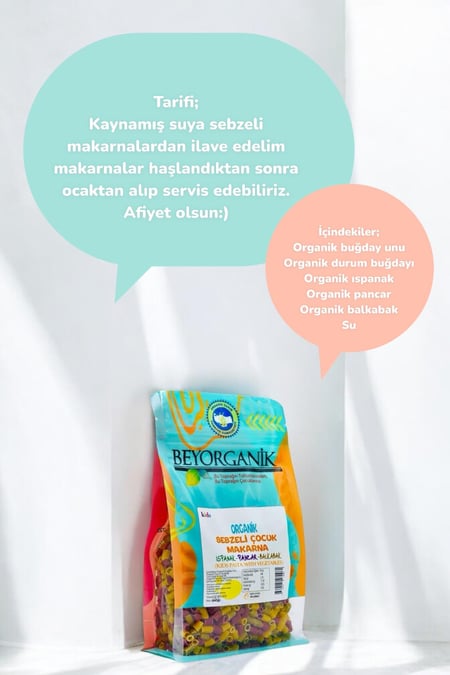 Organik Sebzeli Çocuk Makarna %15 Sebzeli  150gr +8ay   (PESTİSİT VE AFLATOKSİN ANALİZLİ)  