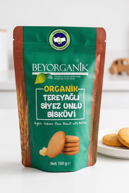 Organik Tereyağlı Siyez Unlu Bisküvi 100gr (PESTİSİT ANALİZLİ)