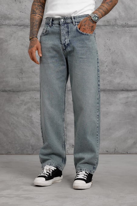 Açık Mavi MOB TAŞLAMALI BAGGY JEAN