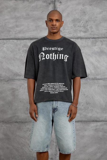 Antrasit P&N YAZILI YIKAMALI OVERSIZE TSHIRT