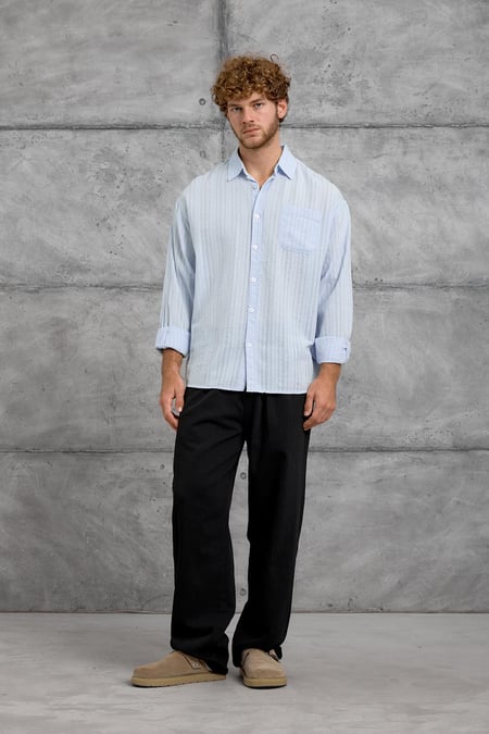 Bebe Mavisi DPP ÇİZGİLİ OVERSIZE GÖMLEK