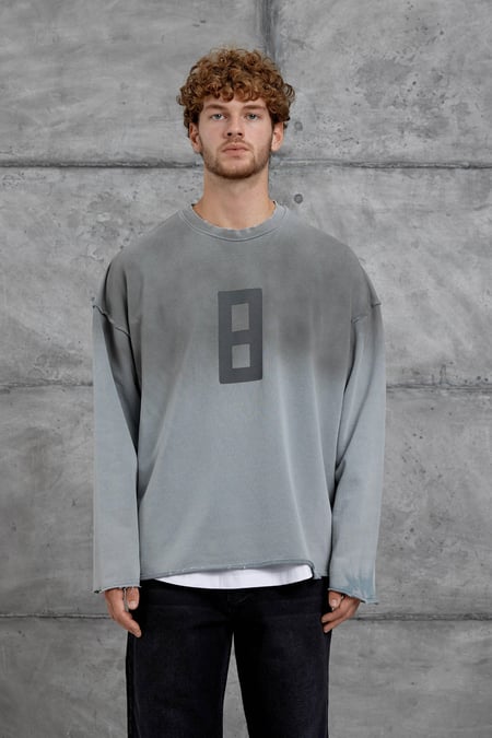 Beyaz 8 Rakam Baskılı Kolu Parçalı Oversize Sweatshirt