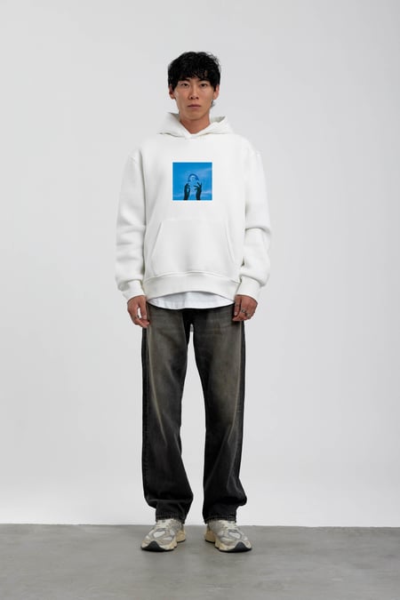 Beyaz El Baskılı Kapüşonlu Sweatshirt