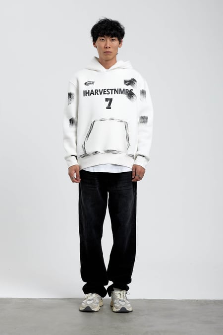 Beyaz Harvest 7 Yazılı Kapüşonlu Sweatshirt