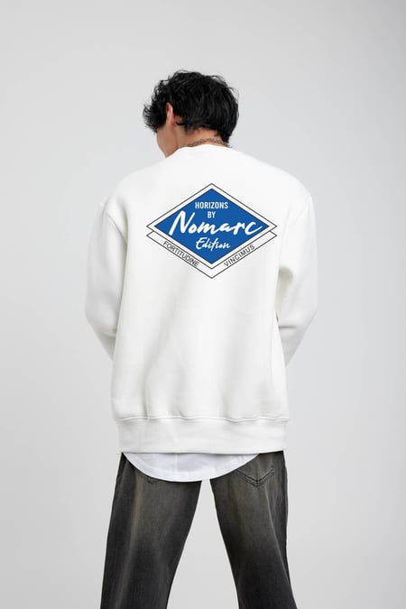 Beyaz Horizons Baskılı Sweatshirt