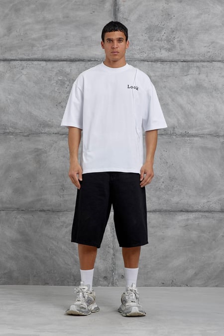 Beyaz Look Yazılı Parçalı Oversize Tshirt