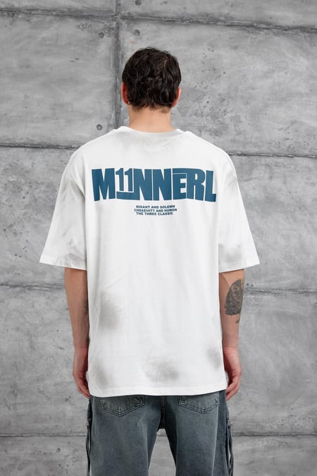 Beyaz M11 Yazılı Oversize Tshirt