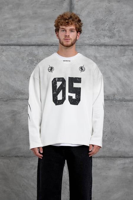 Beyaz Nmrc Rakam Baskılı Oversize Sweatshirt