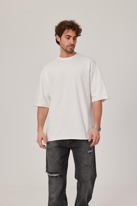 Beyaz Oversize Pis Kol Basic Tshirt