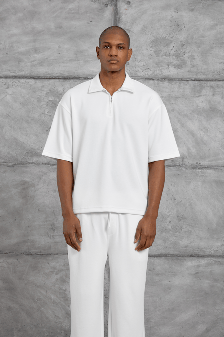 Beyaz OYSHO KUMAŞ POLO YALA TSHIRT