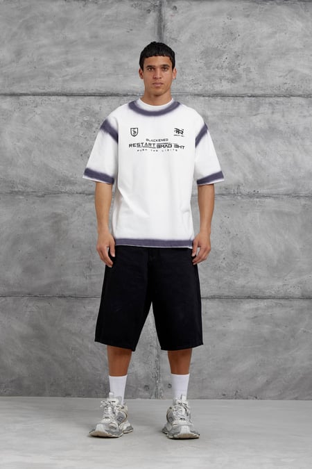 Beyaz Restart Baskılı Oversize Tshirt