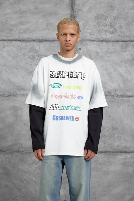 Beyaz Sebizegva Baskılı Parça Kollu Sweatshirt