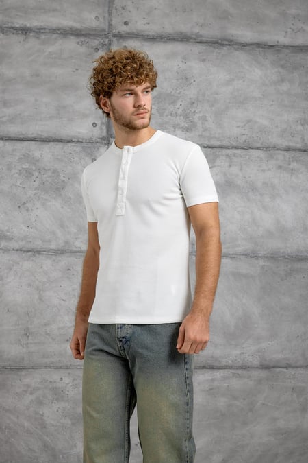 Beyaz WAFFLE KUMAŞ TSHIRT